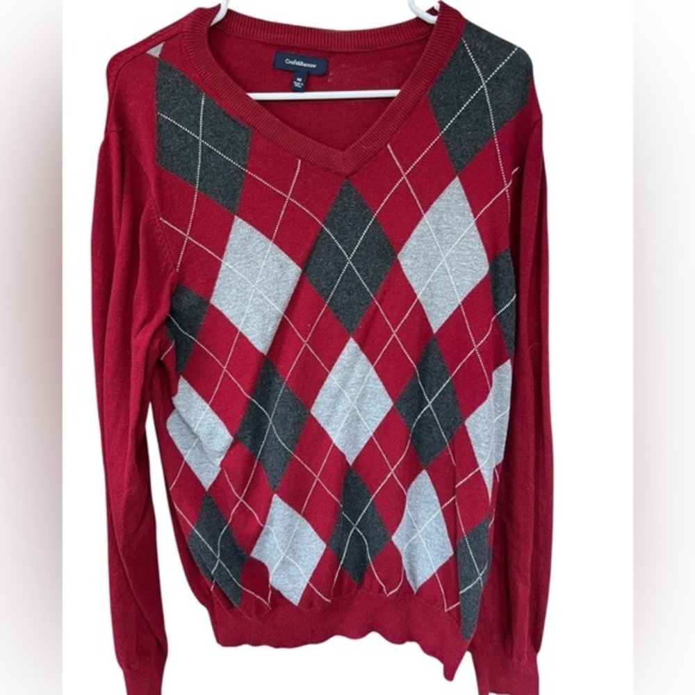 Croft & Barrow Women's Red Argyle V-Neck Sweater